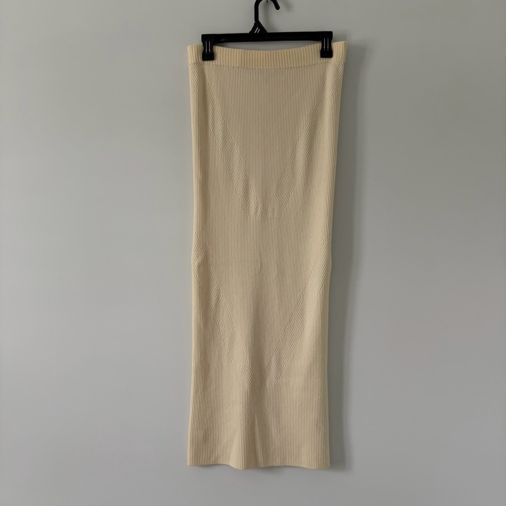 Maje Cream Ribbed Knit Full Length Fall Boho Neutral Minimalist Maxi Skirt 2 M